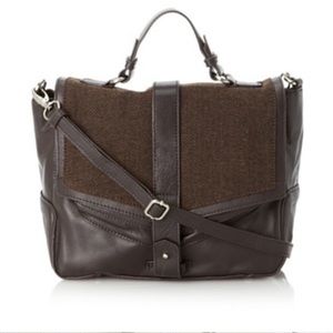 NWOT- Walter Baker tweed satchel bag. Real leather. Never worn.